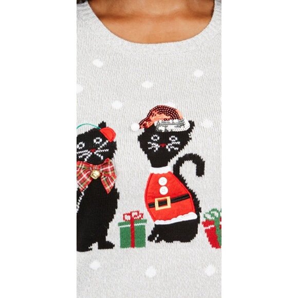 Karen Scott Sweater Top Women's 1X Gray CATS Sequins Holiday Graphic Relaxed NEW - Picture 14 of 14